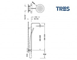 MEDIDAS COLUMNA DUCHA TERMOSTATICA OVER-WALL TRES